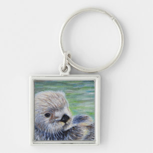 Sea Otter Painting Key Ring