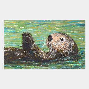 Sea Otter Painting Postcard Rectangular Sticker