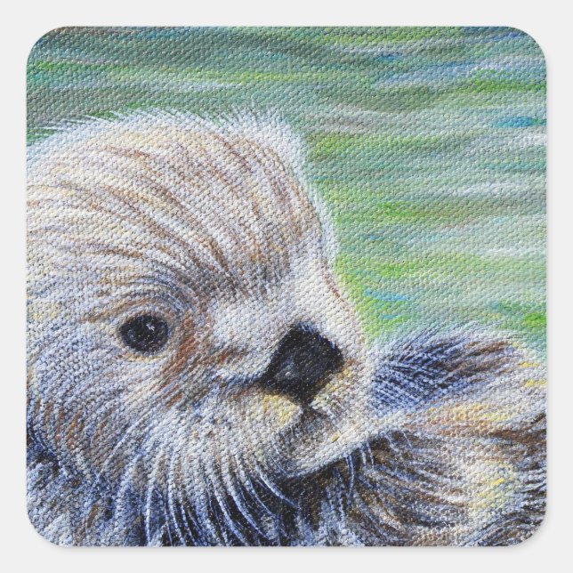Sea Otter Painting Square Sticker (Front)