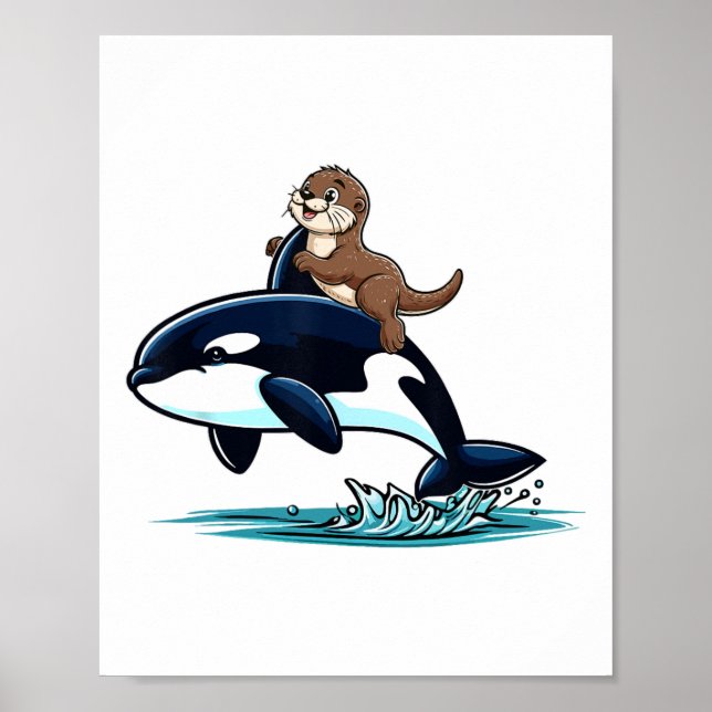 Sea Otter Riding Orca Costume Sea Animal Lover Kid Poster (Front)