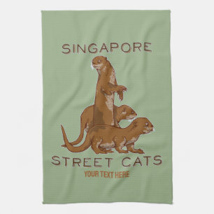 Sea Otter Singapore Street Cats Tea Towel