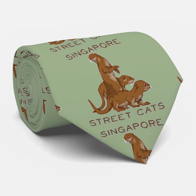 Sea Otter Singapore Street Cats Tie (Rolled)