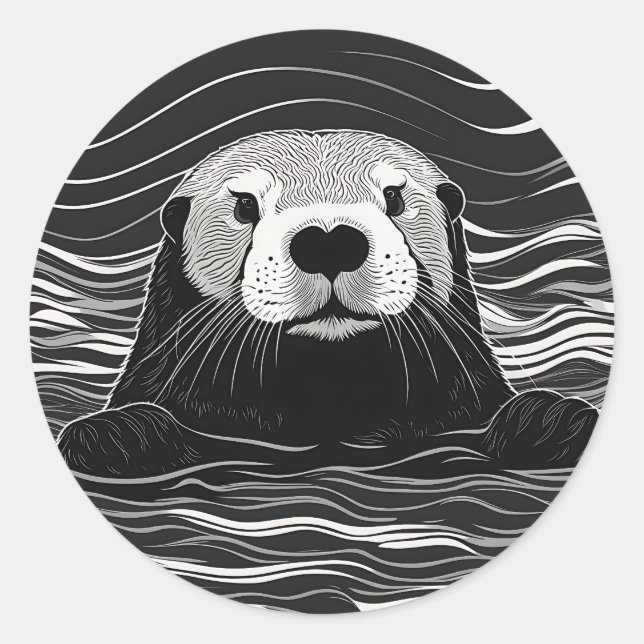 Sea Otter Swimming Classic Round Sticker (Front)