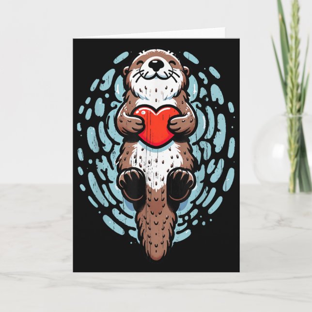 Sea Otter Valentines Heart Lover Funny Boys Men Gi Card (Front)