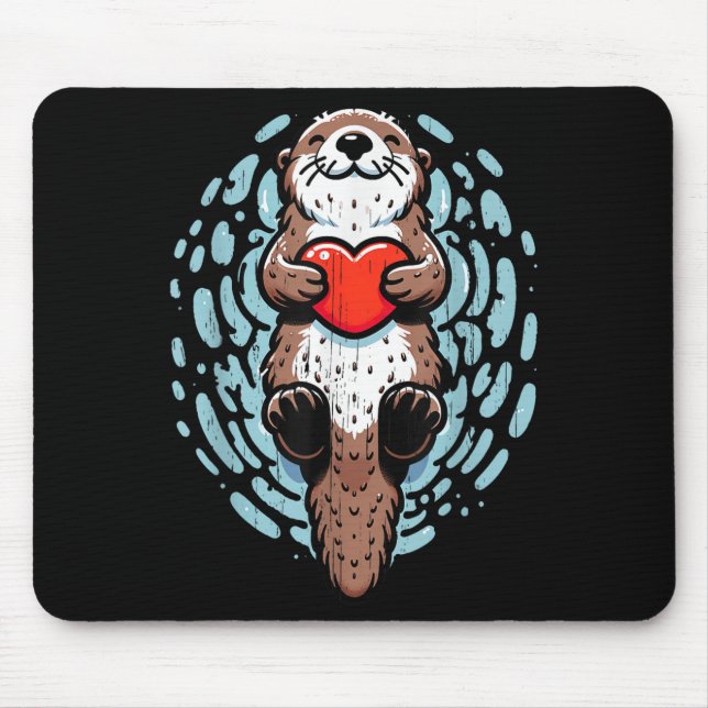 Sea Otter Valentines Heart Lover Funny Boys Men Gi Mouse Mat (Front)