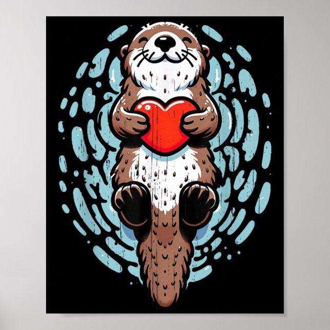 Sea Otter Valentines Heart Lover Funny Boys Men Gi Poster (Front)