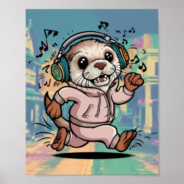 sea otter wearing sweat suit and heat phones  poster (Front)