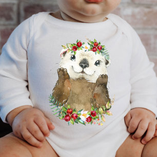 Sea Otter Woodland Animal Wreath   Baby Bodysuit