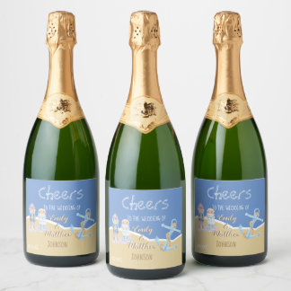Sea Otters Beach Wedding Sparkling Wine Bottles La Label