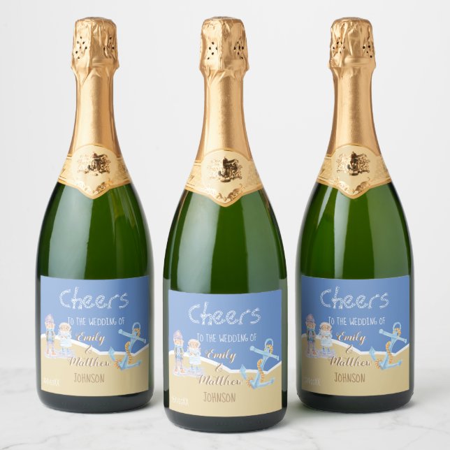 Sea Otters Beach Wedding Sparkling Wine Bottles La Label (Bottles)