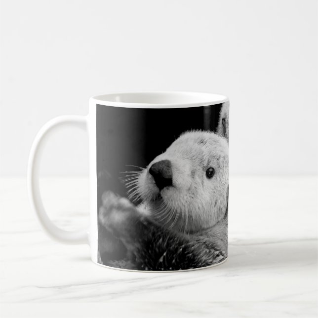 Sea Otters: Black White Pair. Coffee Mug (Left)