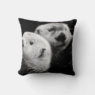 Sea Otters: Black White Pair. Cushion