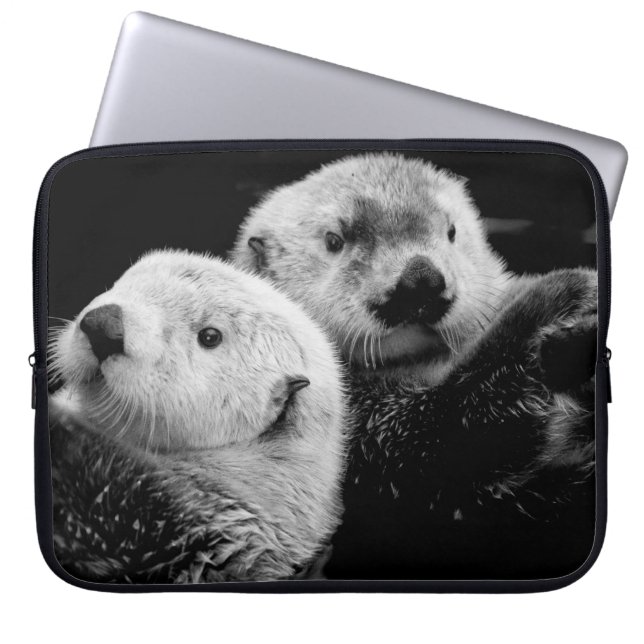 Sea Otters: Black White Pair. Laptop Sleeve (Front)