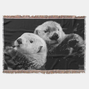 Sea Otters: Black White Pair. Throw Blanket