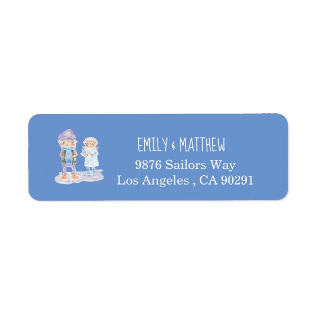 Sea Otters Cartoon Blue Return Address Labels (Front)