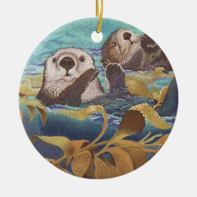 sea otters ceramic tree decoration (Front)