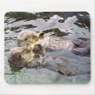 Sea Otters Holding Hands Mouse Mat