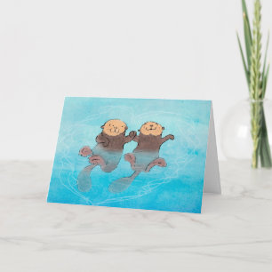 Sea otters holding hands Valentine's Day card