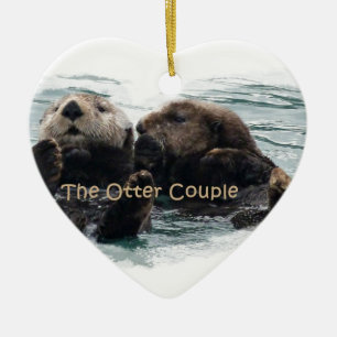 Sea Otters in a heart Ceramic Tree Decoration