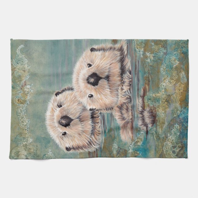 Sea Otters Tea Towel (Horizontal)