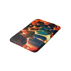 Sea oyster shell on flaming volcanic lava or ember bath mat