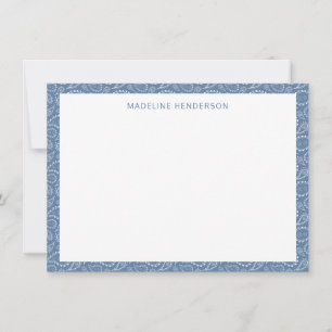 Sea Paisley Pattern Stormy Blue Monogram Card