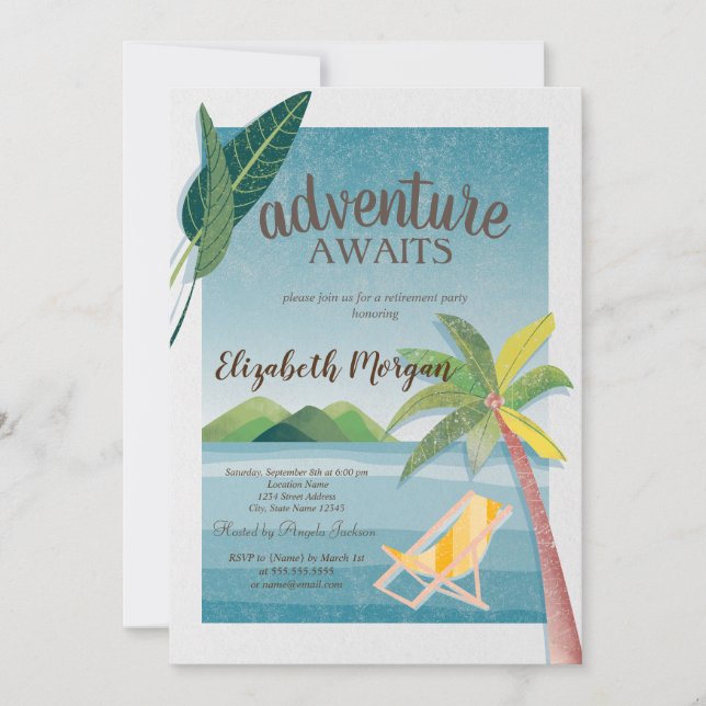 Sea,Palm,Mountain,Chair Retirement Party Invitation (Front)