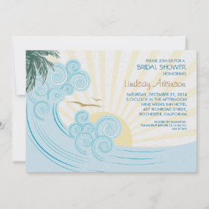 Sea palms beach bridal shower invitations