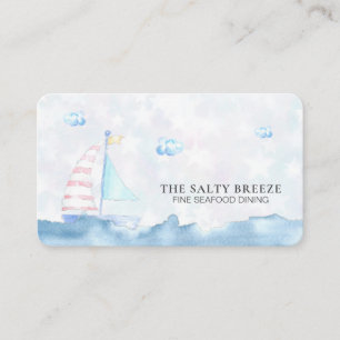 *~* Sea Pastel Sail Boat Fine Dining QR Beach Business Card