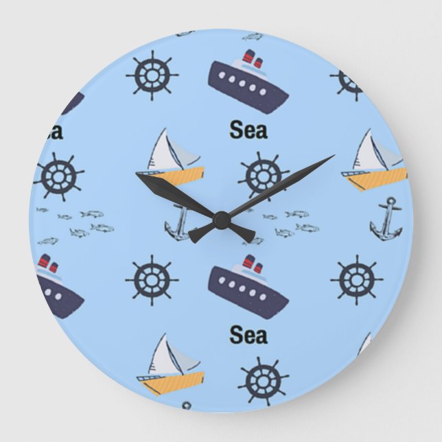 Sea pattern on blue large clock (Front)