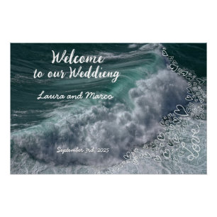Sea photography and doodle drawing of a wedding poster