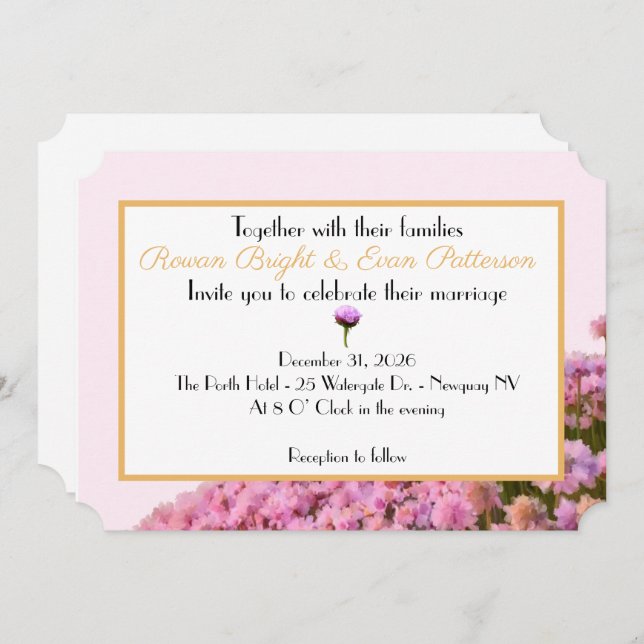 Sea Pink and gold floral Invitation (Front/Back)