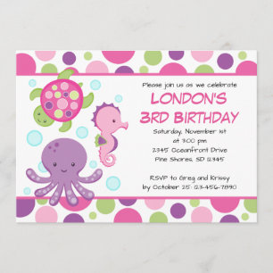 Sea Pink Girl Birthday Invitations