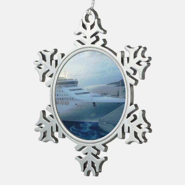 Sea Princess Snowflake Pewter Christmas Ornament (Right)