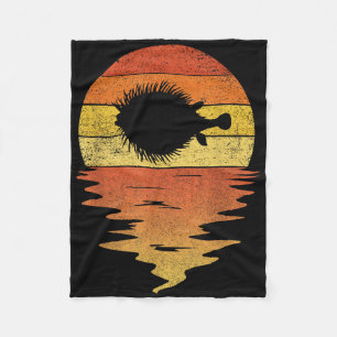 Sea Pufferfish Shirt Retro Sunset 70s Vintage Puff Fleece Blanket