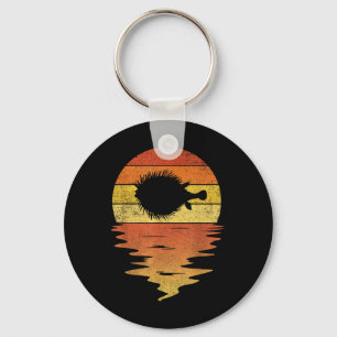 Sea Pufferfish Shirt Retro Sunset 70s Vintage Puff Key Ring