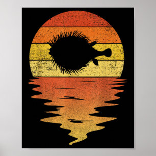 Sea Pufferfish Shirt Retro Sunset 70s Vintage Puff Poster