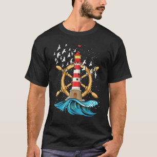 Sea Sailing Steering Wheel Nautical Seagull Ocean T-Shirt