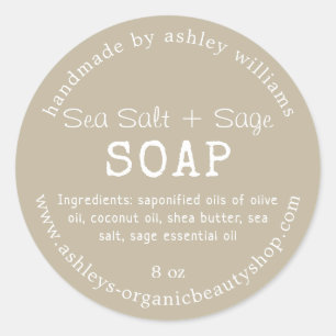 Sea Salt + Sage Soap   Handmade Skincare Packaging Classic Round Sticker