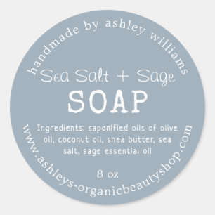 Sea Salt + Sage Soap   Handmade Skincare Packaging Classic Round Sticker