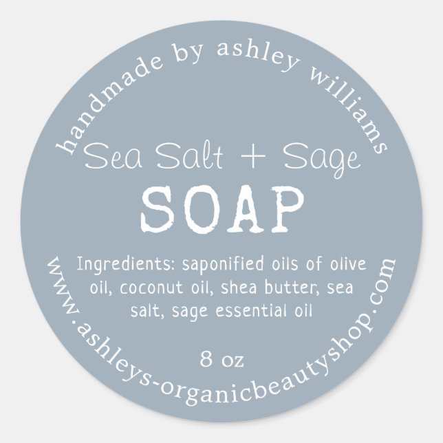 Sea Salt + Sage Soap | Handmade Skincare Packaging Classic Round Sticker (Front)