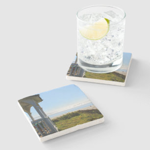 Sea, sand beach, greens and arbor near Seattle Stone Coaster