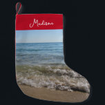 Sea & Sand Beach Waves Personalised Name Small Christmas Stocking<br><div class="desc">A beautiful photograph of the sea and sand with crashing beach waves. An ideal design for anyone who loves landscape scenic photography. Ideal birthday gift,  home decor or present for any other special occasion.</div>