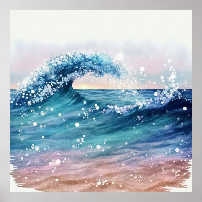 *~* Sea Sand Glitter AP60 Coastal Ocean Beach Wave Poster (Front)