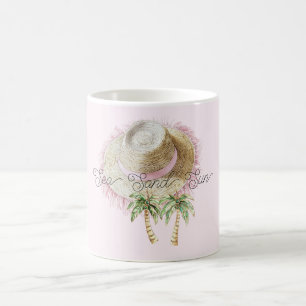 Sea Sand Sun Straw Hat Palm Trees Coffee Mug