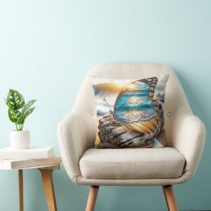 Sea Scene In Butterfly Wings Cushion