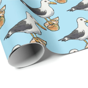 sea seagull on a seashell pattern wrapping paper