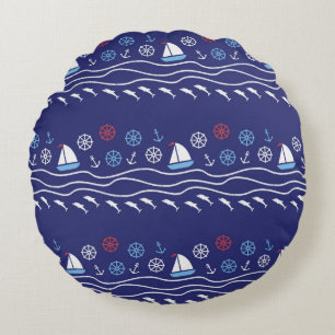 Sea seamless pattern. Vintage illustration. Round Cushion