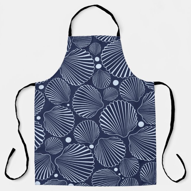 Sea seamless pattern with blue shells. Summer back Apron (Front)