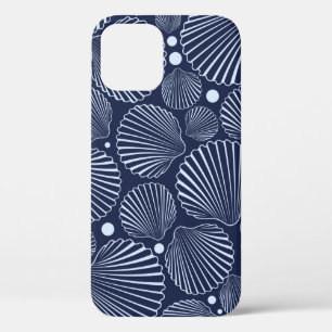 Sea seamless pattern with blue shells. Summer back iPhone 12 Case